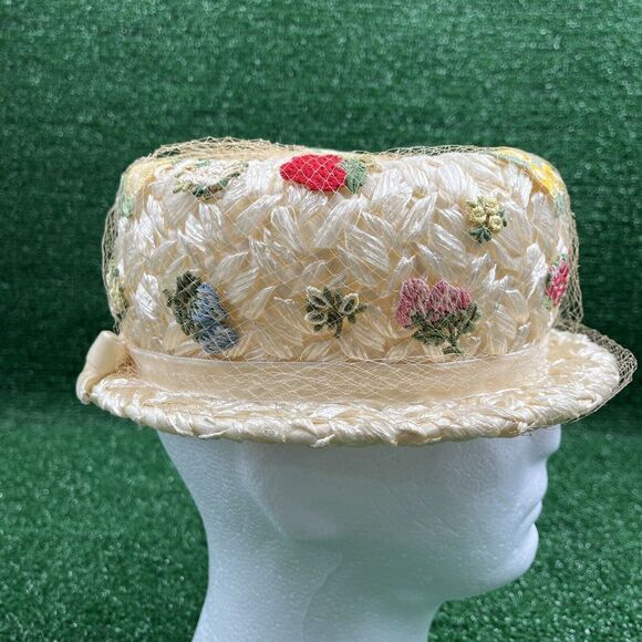Womens Fancy Dress Derby Church‎ Ivory Floral Hat With Netting My Hats A Michele - Picture 2 of 10